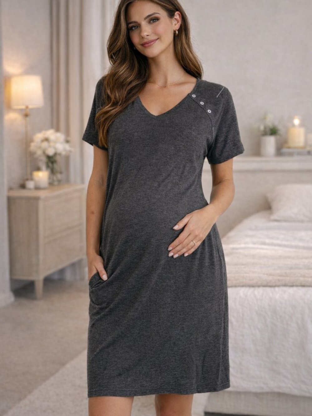 Frida Mom Delivery and Nursing Gown Heather Grey One Size Maternity Hospital Bag